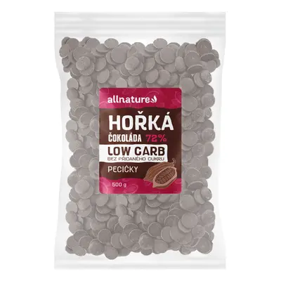 Allnature LOW CARB Čokoláda hořká 72% pecičky, 500 g