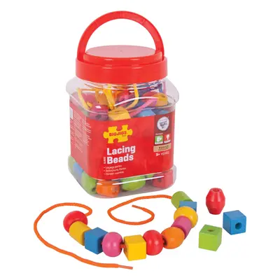 Bigjigs Toys Dřevěné navlékací korálky v dóze