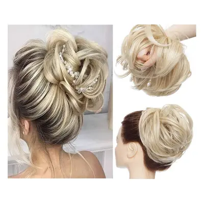 Messy Bun příčesek do vlasů s gumičkou, popelavá blond a bleichblond