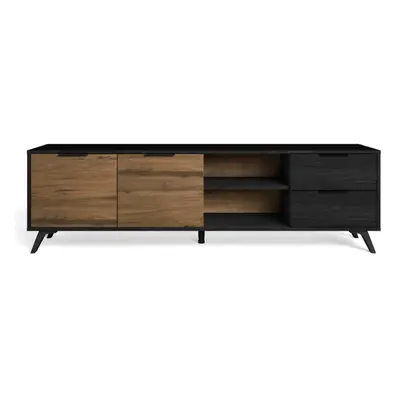 Černý/přírodní TV stolek v dekoru ořechu 181x53 cm Noe – Marckeric