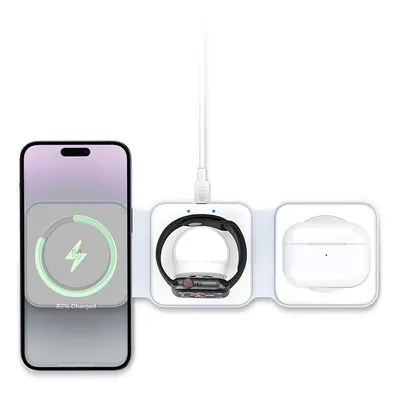 Bezdrátová skládací nabíječka 3v1 pro iPhone, AirPods a Apple Watch Recci RCW-36 - Bílá