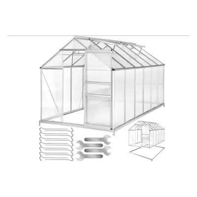 Tectake Polykarbonátový skleník 375 x 185 x 195 cm tepelně izolační, hliníkový rám, včetně střeš