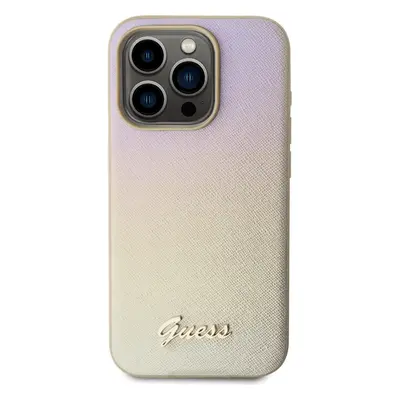 Guess PU Leather Iridescent Metal Script kryt pro iPhone 15 PRO - Zlatá V-8783