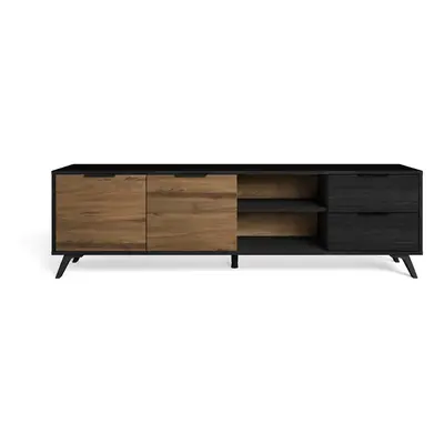 Černý/přírodní TV stolek v dekoru ořechu 181x53 cm Noe – Marckeric