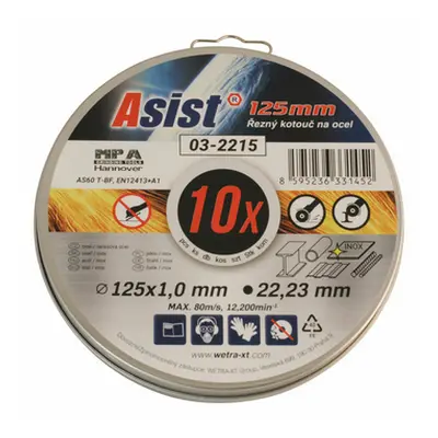 Asist 03-2215 sada řezných kotoučů ocel/INOX, 10 ks, 125 x 1 mm