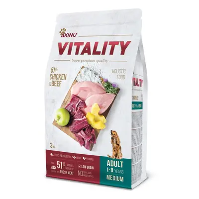 Akinu VITALITY Kuřecí & hovězí granule krmivo pro psy středně velkých plemen 3 kg 110172