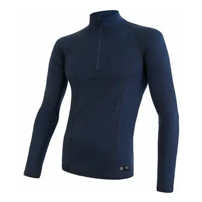 SENSOR MERINO DF pánské triko dl.rukáv zip deep blue