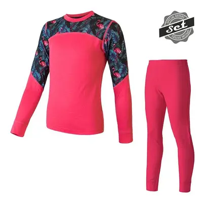 SENSOR MERINO IMPRESS SET dětský triko dl.rukáv + spodky magenta/floral