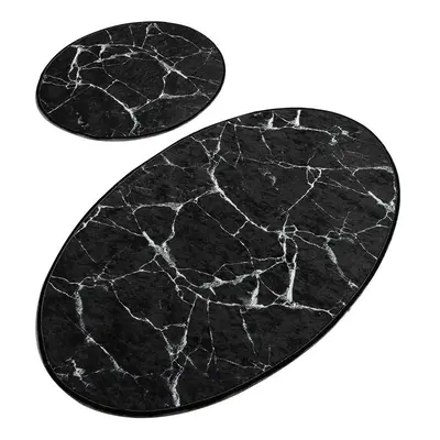 Sada 2 černých oválných koupelnových předložek Foutastic Marble