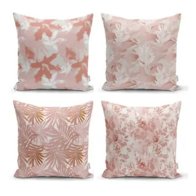 Sada 4 dekorativních povlaků na polštáře Minimalist Cushion Covers Pink Leaves, 45 x 45 cm