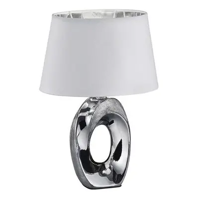 Stolní lampa v bílo-stříbrné barvě z keramiky a tkaniky Trio Taba, výška 33 cm