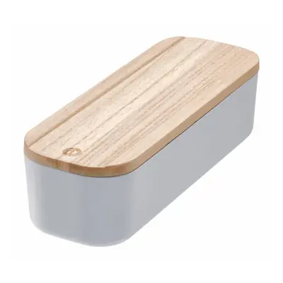 Šedý úložný box s víkem ze dřeva paulownia iDesign Eco, 9 x 27,5 cm