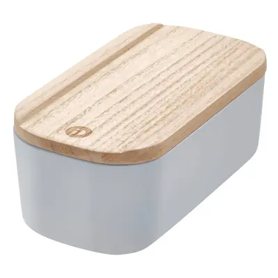 Šedý úložný box s víkem ze dřeva paulownia iDesign Eco, 9 x 18,3 cm