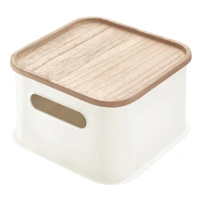 Bílý úložný box s víkem ze dřeva paulownia iDesign Eco Handled, 21,3 x 21,3 cm