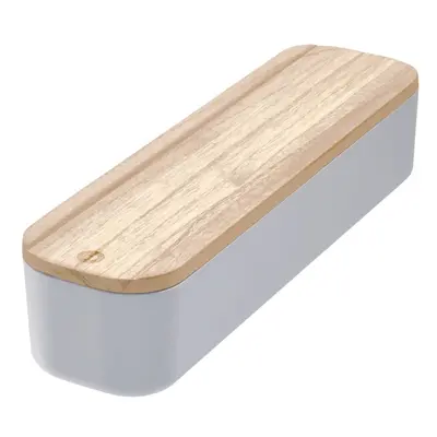 Šedý úložný box s víkem ze dřeva paulownia iDesign Eco, 9 x 36,5 cm