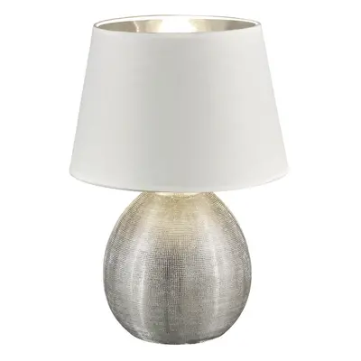 Bílá stolní lampa z keramiky a tkaniny Trio Luxor, výška 35 cm