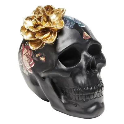 Černá dekorativní soška Kare Design Flower Skull, výška 22 cm