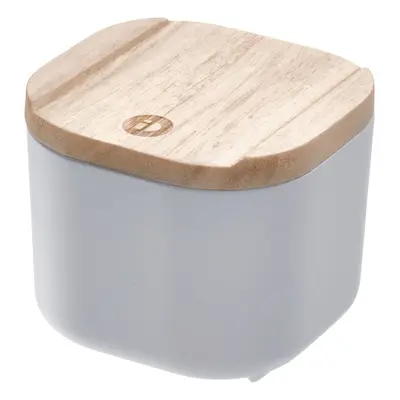 Šedý úložný box s víkem ze dřeva paulownia iDesign Eco, 9 x 9 cm