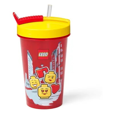 Červený kelímek se žlutým víčkem a brčkem LEGO® Iconic, 500 ml