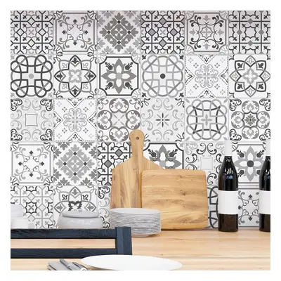 Sada 30 nástěnných samolepek Ambiance Cement Tiles Shade of Gray Bari, 10 x 10 cm