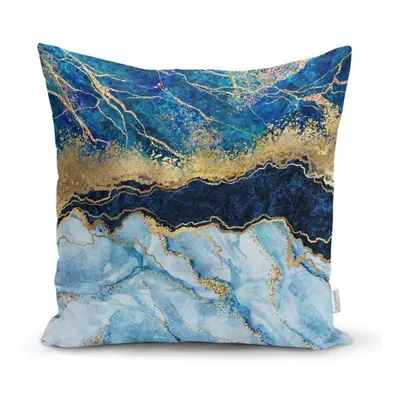 Povlak na polštář Minimalist Cushion Covers Marble With Blue, 45 x 45 cm