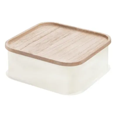 Bílý úložný box s víkem ze dřeva paulownia iDesign Eco, 21,3 x 21,3 cm