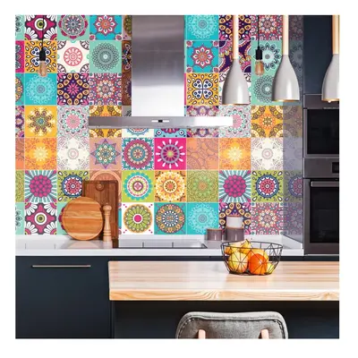 Sada 30 nástěnných samolepek Ambiance Wall Stickers Tiles Azulejos Mariska, 15 x 15 cm