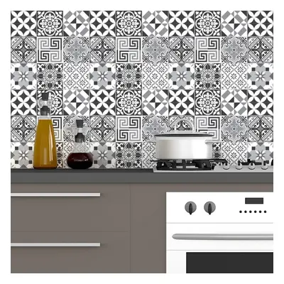 Sada 60 nástěnných samolepek Ambiance Elegant Tiles Shade of Gray, 10 x 10 cm