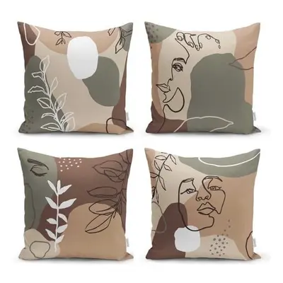 Sada 4 povlaků na polštáře Minimalist Cushion Covers Drawing Face, 43 x 43 cm