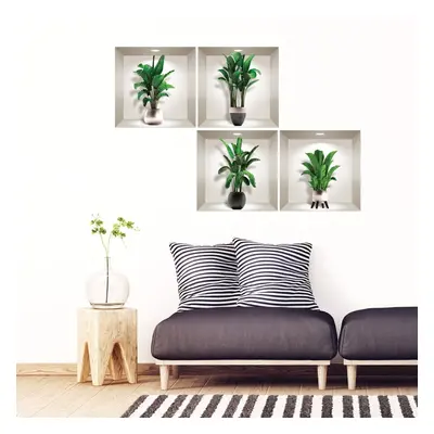 Sada 4 3D samolepek na zeď Ambiance Exotic Palm Leaves