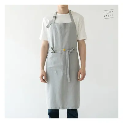 Světle šedá lněná zástěra Linen Tales Chef, délka 100 cm