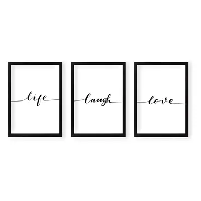 Sada plakátů v rámu 3 ks 24x29 cm Life Laugh Love – Vavien Artwork