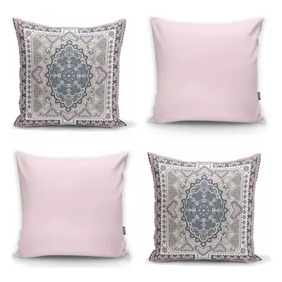 Sada 4 dekorativních povlaků na polštáře Minimalist Cushion Covers Pink Ethnic, 45 x 45 cm