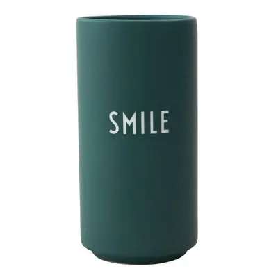 Tmavě zelená porcelánová váza Design Letters Smile, výška 11 cm