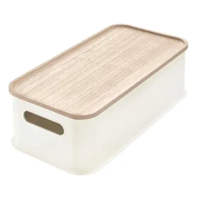 Bílý úložný box s víkem ze dřeva paulownia iDesign Eco Handled, 21,3 x 43 cm