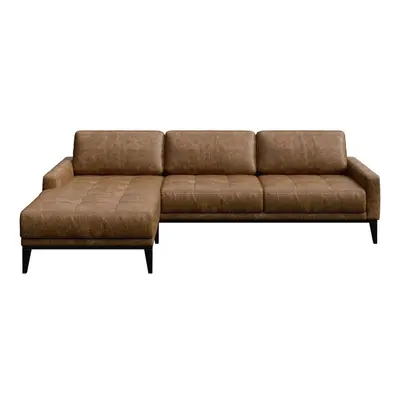 Koňakově hnědá kožená rohová pohovka MESONICA Musso Tufted, levý roh