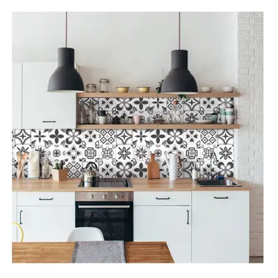 Sada 24 nástěnných samolepek Ambiance Wall Decal Cement Tiles Azulejos Erico, 15 x 15 cm