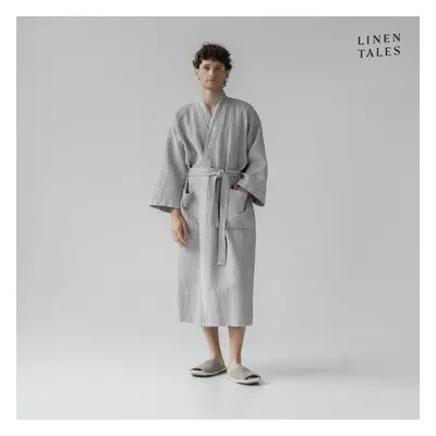 Světle šedý župan velikost XXL Honeycomb – Linen Tales