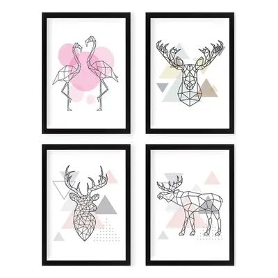 Obrazy v sadě 4 ks 24x29 cm Geometric Animals – Wallity