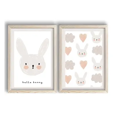 Dětské obrázky v sadě 2 ks 38x53 cm Hello Bunny – Wallity