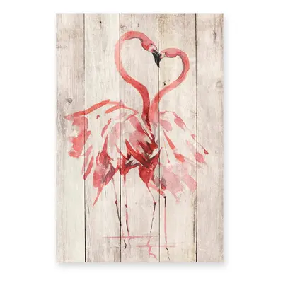 Nástěnná dekorace z borovicového dřeva Madre Selva Love Flamingo, 60 x 40 cm