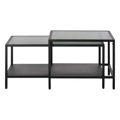 Černé skleněné konferenční stolky v sadě 2 ks 60x60 cm Bronco – Unique Furniture