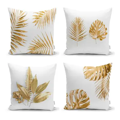 Sada 4 povlaků na polštáře Minimalist Cushion Covers Gold Leaves Modern, 45 x 45 cm