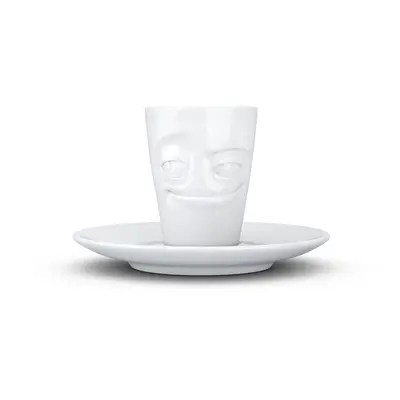 Bílý usměvavý porcelánový šálek na espresso s podšálkem 58products, objem 80 ml