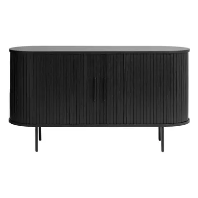 Černá nízká komoda v dekoru dubu s posuvnými dveřmi 140x76 cm Nola – Unique Furniture