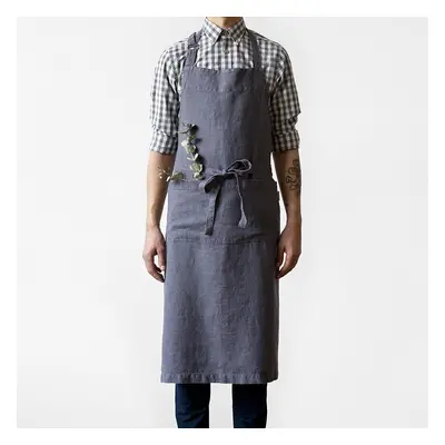 Tmavě šedá lněná zástěra Linen Tales Chef, délka 100 cm