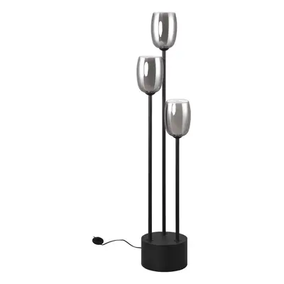 Stojací lampa se skleněným stínidlem v černo-stříbrné barvě (výška 140 cm) Barret – Trio Select