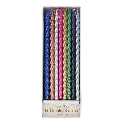 Dortové svíčky v sadě 16 ks Multi Metallic Twisted – Meri Meri