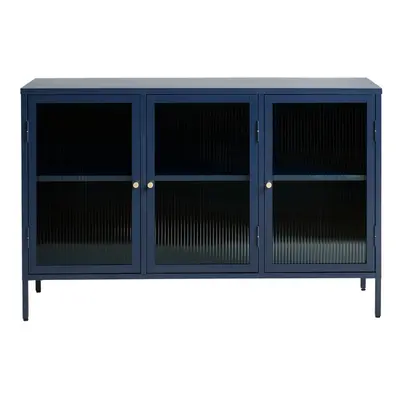 Modrá kovová vitrína Unique Furniture Bronco, výška 85 cm