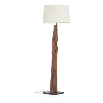 Bílo-hnědá stojací lampa s textilním stínidlem (výška 175 cm) Powell – Kave Home